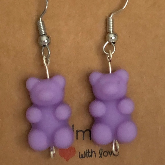 New Gummy Bear Resin Dangle Drop Resin Earrings Fun Candy Cute Purple Fun Gifts - Picture 3 of 8